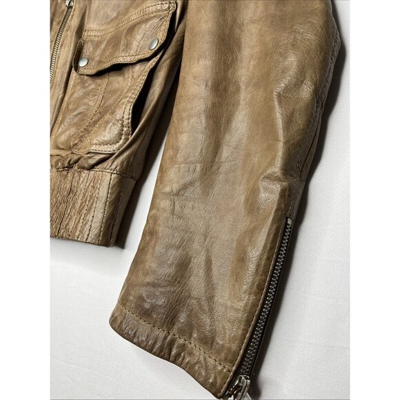RARE ZARA Man Camel Brown Goat Leather Jacket Size Medium - Vintage - Picture 10 of 16